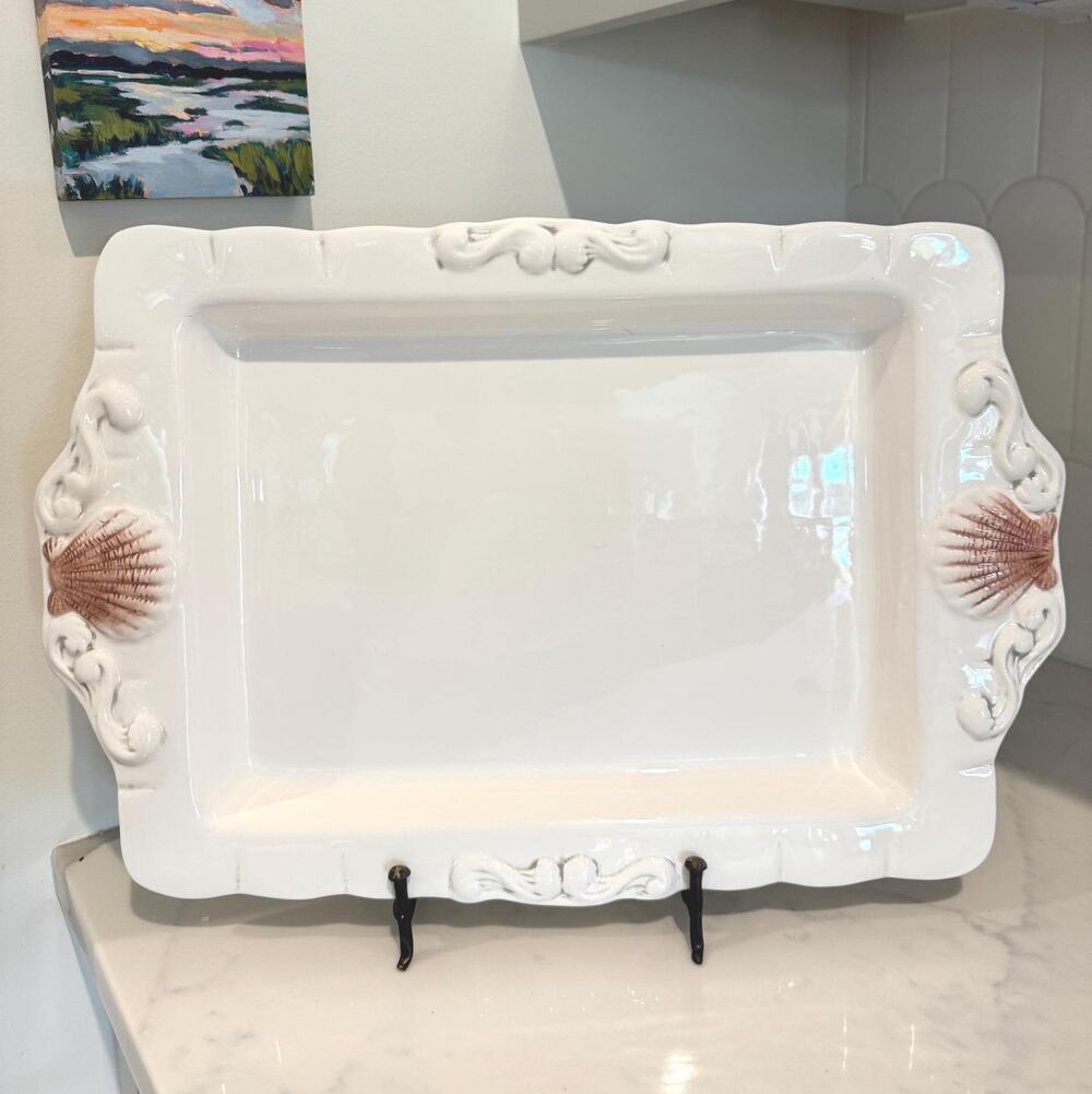 Vintage American Atelier "By the Sea" Coastal Seashell Ironstone Platter 18"